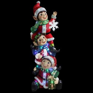 National Tree Company 59 in. 50-Light Multi-Color LED Stacking Elves Holding Snowflake with Glossy and Metallic Painting Finish-BGSE-59LM 205227596