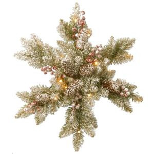 National Tree Company Dunhill Fir Snowy 18 in. Artificial Snowflake with Battery Operated Warm White LED Lights-DUF-300L-18SB-1 300154675