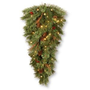 National Tree Company Glistening 36 in. Pine Teardrop with Battery Operated Warm White LED Lights-GN19-300-36T-B1 300441252