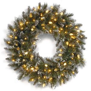 National Tree Company Glittery Bristle Pine 30 in. Artificial Wreath with Clear Lights-GB1-319-30W 300154638