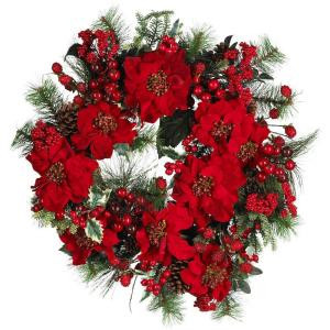 Nearly Natural 24 in. Poinsettia Wreath-4660 100653809