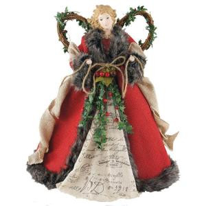 Santa's Workshop 16 in. Angel Tree Topper Red Homespun with Garland-3096 206457048