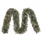 12 ft. Battery Operated Roosevelt Artificial Garland with 80 Clear LED Lights-GTC0M3V90L00 205982853