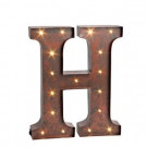 12 in. H "H" Rustic Brown Metal LED Lighted Letter-92669H 206625106