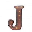 12 in. H "J" Rustic Brown Metal LED Lighted Letter-92669J 206625108