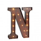 12 in. H "N" Rustic Brown Metal LED Lighted Letter-92669N 206625112