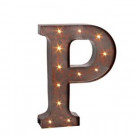 12 in. H "P" Rustic Brown Metal LED Lighted Letter-92669P 206625114
