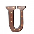 12 in. H "U" Rustic Brown Metal LED Lighted Letter-92669U 206625119