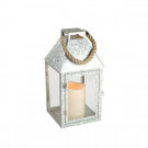 15.75 in. H Galvanized Metal Lantern with Battery Operated LED Outdoor Candle-42526 206576198