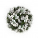 24 in. Longleaf Pine Artificial Wreath with Snowballs-2207920 206634286