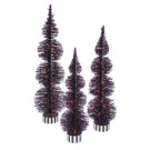 Gerson Electric Purple Lighted Black PVC Halloween Bottle Brush Trees (Set of 3)-2223790 206498752