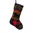 Glitzhome 19 in. Polyester/Acrylic Plaid Christmas Stocking with Rug Hooked Bear-JK13225PFB 207053489