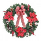 Home Accents Holiday 24 in. Icy Red Poinsettia Wreath with Silver Striped Red Bow-2323340HD 206954320