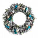Home Accents Holiday 30 in. Flocked Pine Artificial Wreath with Blue Plate Balls-2321660HD 206771290
