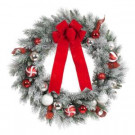 Home Accents Holiday 30 in. Flocked Pine Artificial Wreath with Red and White Balls-2321280HD 206771253