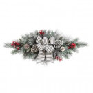 Home Accents Holiday 32in. Snowy Pine Swag with Pinecones Berries and Striped Bow-2320730HD 206771257