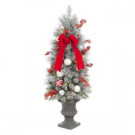 Home Accents Holiday 4 ft. Pre-Lit Flocked Porch Tree with 50 Clear Battery Operated LED Lights and Timer Function-2321310HD 206771289
