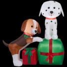 Home Accents Holiday 59.84 in. W x 31.10 in. D x 59.84 in. H Lighted Inflatable Puppies Gift Scene-39460 206950646