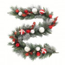 Home Accents Holiday 6 ft. Flocked Pine Garland with Red and White Balls-2321210HD 206771281