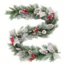 Home Accents Holiday 6 ft. Snowy Pine Garland with Pinecones, Berries and Striped Bow-2320710HD 206771252