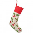 Martha Stewart Living 16 in. Red Trim Polyester Holly and Berries Christmas Stocking-9717400110 300274131