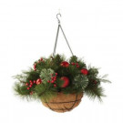 Martha Stewart Living 20 in. Pre-Lit Festive Hanging Basket with Cedar and Pine-9781300610 300374513