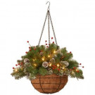 National Tree Company 20 in. Glittery Mountain Spruce Hanging Basket with Battery Operated Warm White LED Lights-GLM1-300-20H-B1 300487248