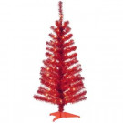 National Tree Company 4 ft. Red Tinsel Artificial Christmas Tree with Clear Lights-TT33-305-40 300487968