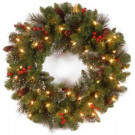 National Tree Company Crestwood Spruce 24 in. Artificial Wreath with Battery Operated Warm White LED Lights-CW7-306-24W-B1 300182829