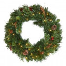 National Tree Company Glistening Pine 24 in. Artificial Wreath with Battery Operated Warm White LED Lights-GN19-300-24W-B1 300154640