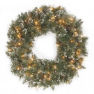National Tree Company Glittery Bristle Pine 24 in. Artificial Wreath with Clear Lights-GB3-300-24W-1 300182822