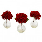 Nearly Natural 12 in. Red Hydrangea with Glass Vase (Set of 3)-4895-S3 206585527