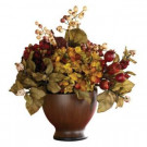 Nearly Natural 12 in. Silk Autumn Hydrangea Arrangement with Wood Vase-4680 100686429