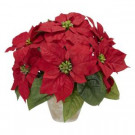 Nearly Natural 13.0 in. H Red Poinsettia with Ceramic Vase Silk Flower Arrangement-1268 203141467