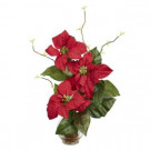 Nearly Natural 20.0 in. H Red Poinsettia with Fluted Vase Silk Flower Arrangement-1263 203141463