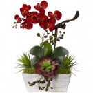 Nearly Natural 21 in. Seasonal Orchid and Succulent Garden with White Wash Planter-1418-AT 206733614