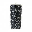 Zest Candle 3 in. x 6 in. Black Scroll Pillar Candle Bulk (12-Case)-CPS-002_12 203363189
